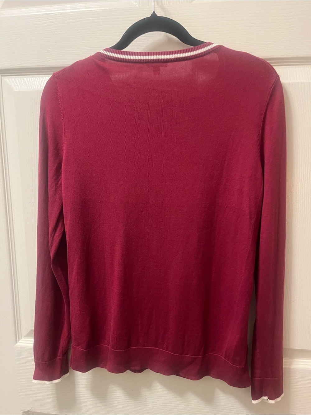 Talbots Women’s Medium Burgundy Tea Cup Embroidered Novelty Sweater Long Sleeve - Picture 3 of 11